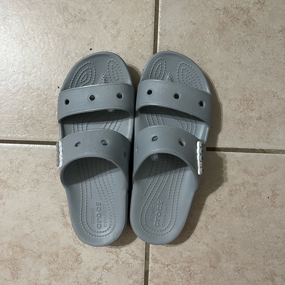 Grey crocs sandals slides